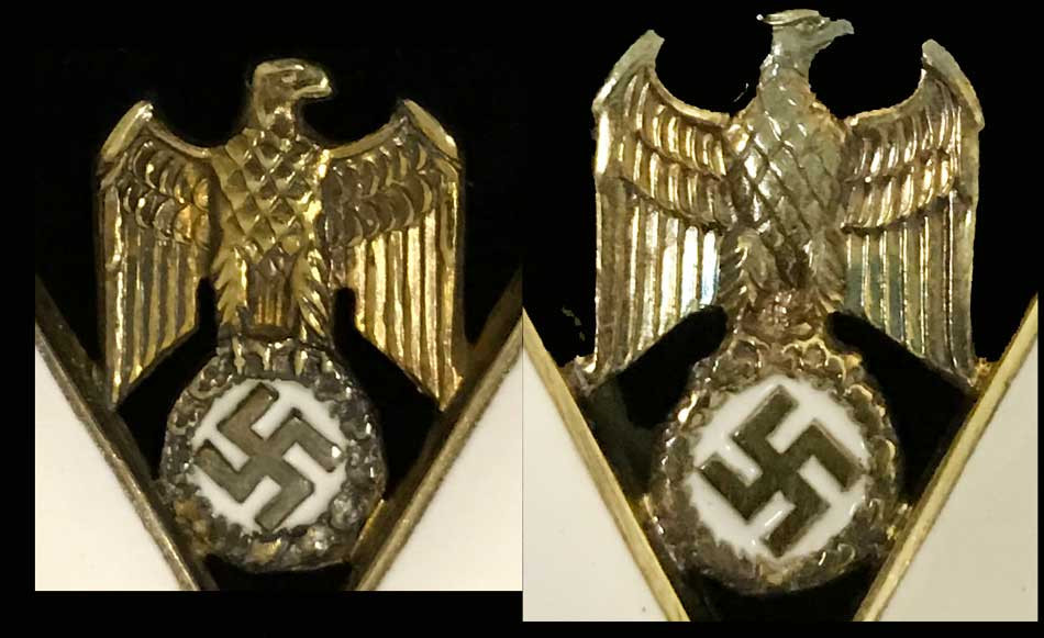 Fig 2: Side by side comparison of the eagle of two grand crosses (1st type to the left, 2nd type to the right)